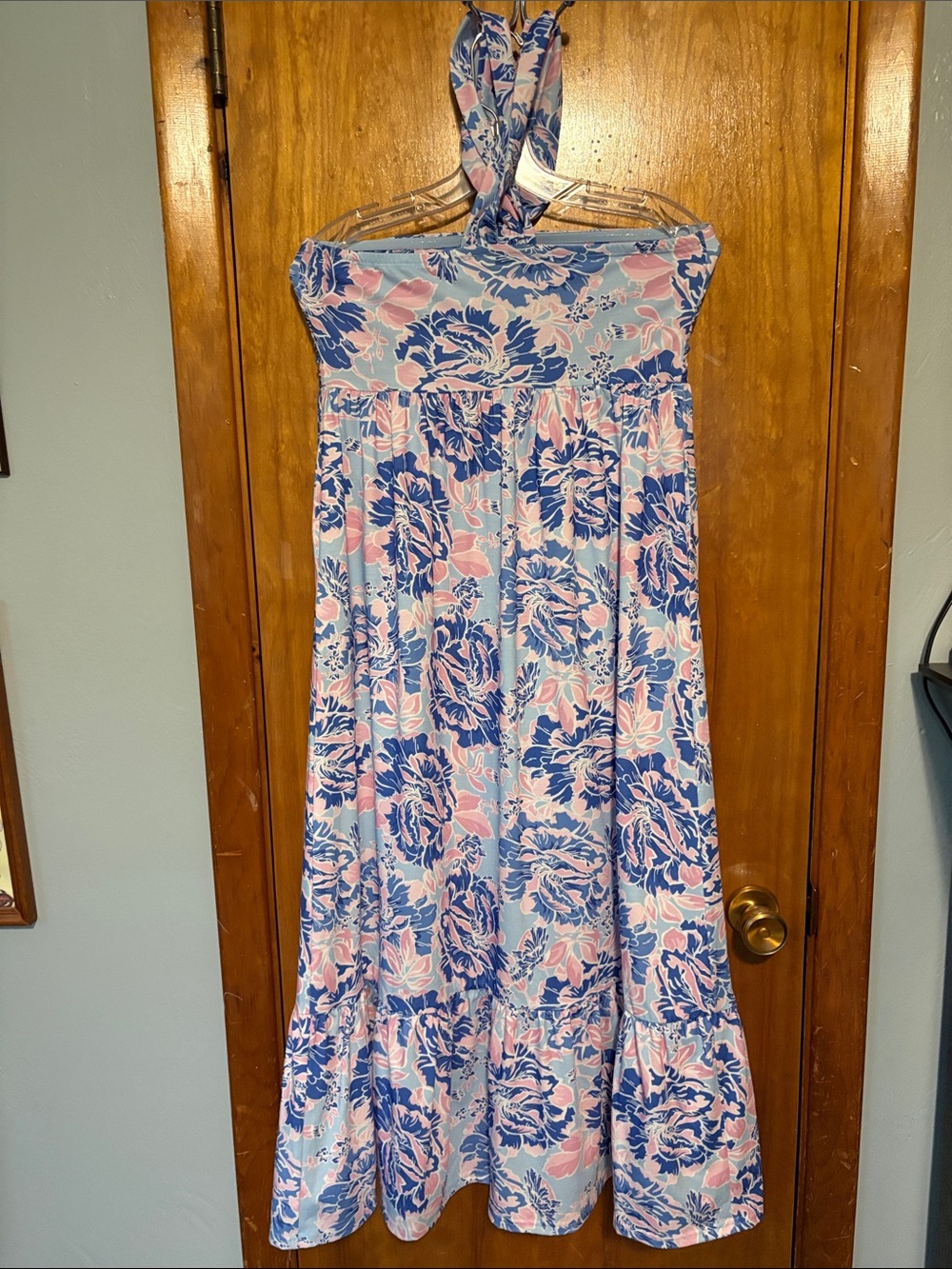 NWOT Grace Karin Halter Floral Maxi Dress in Light Blue and Pink - Size S - Picture 2 of 10